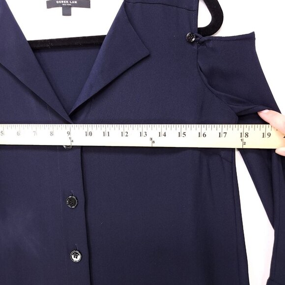 Derek Lam 100% Silk Blouse Buttoned Cold Shoulder Bell Tied Long Sleeve Size 2 - Picture 9 of 13